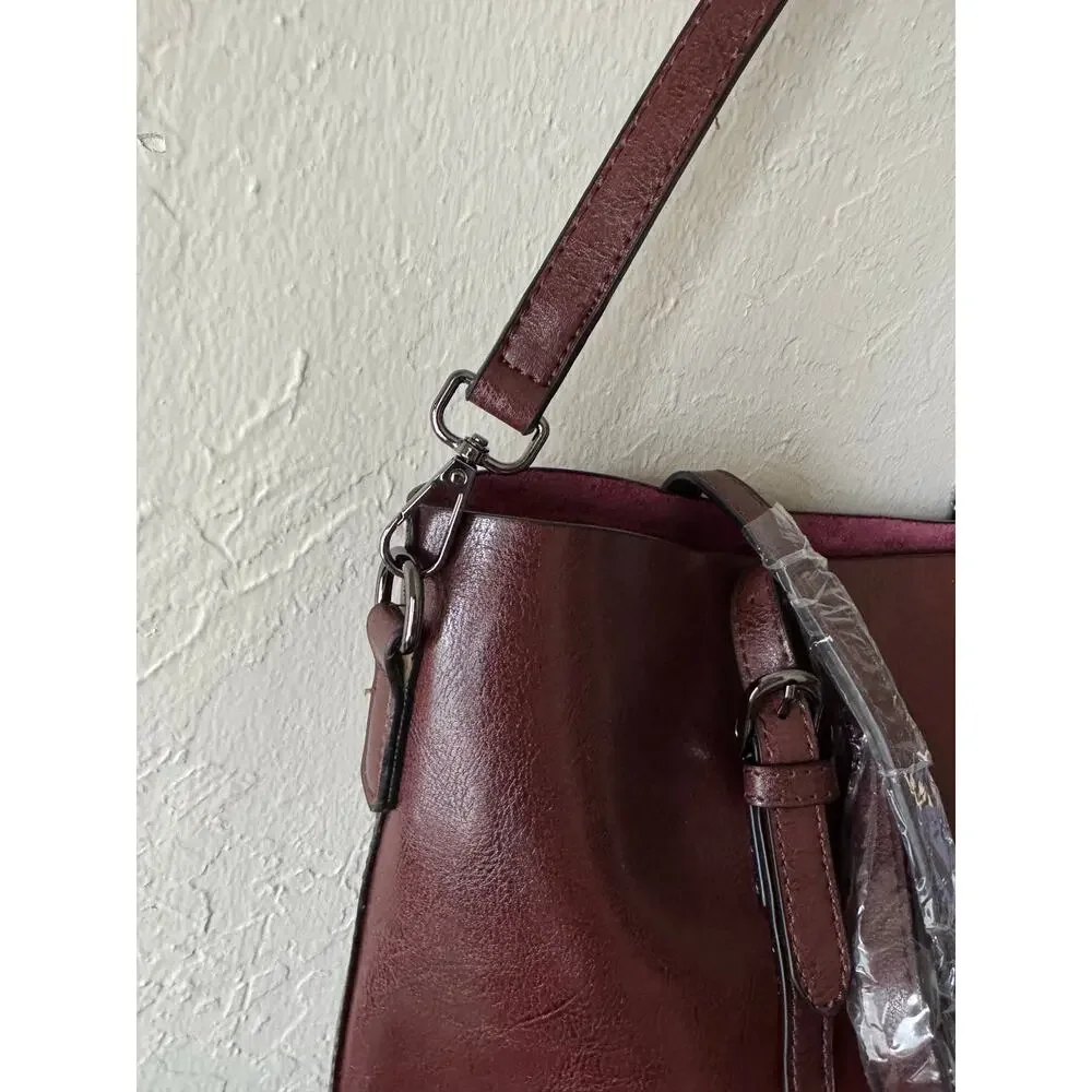 NWOT Elegant Faux Leather Tote with Removable Long Strap in Chocolate Brown